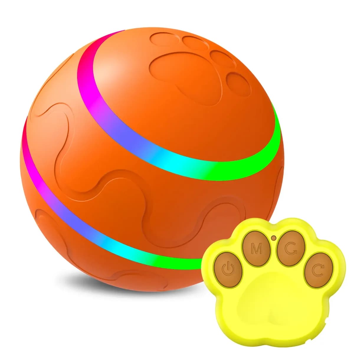 orange remote control dog ball with LED ring