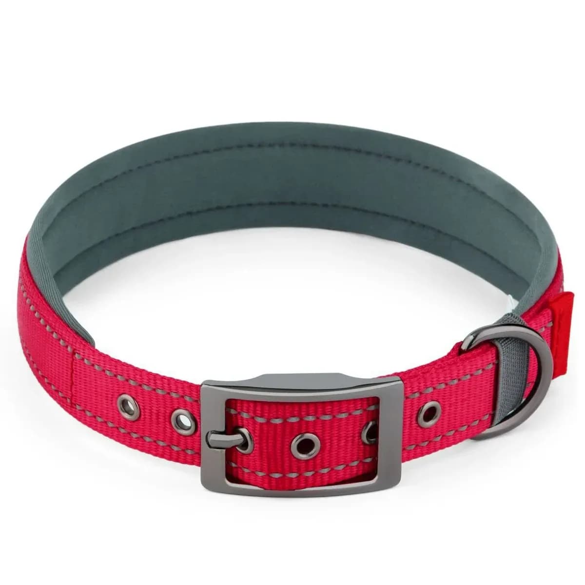 padded reflective dog collar in red