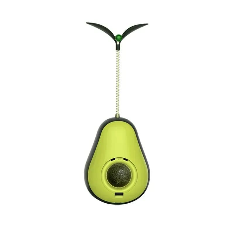 gioco avocado per gatti visto di fronte con finestrella e molla
