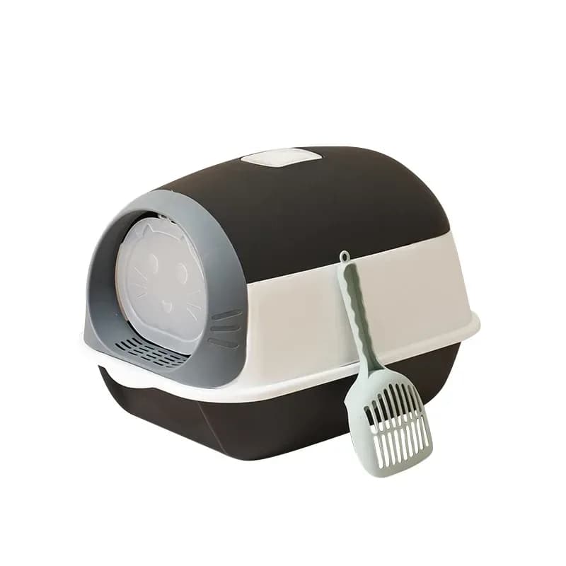 geschlossene Katzentoilette mit Deckel in der Farbe Schwarz