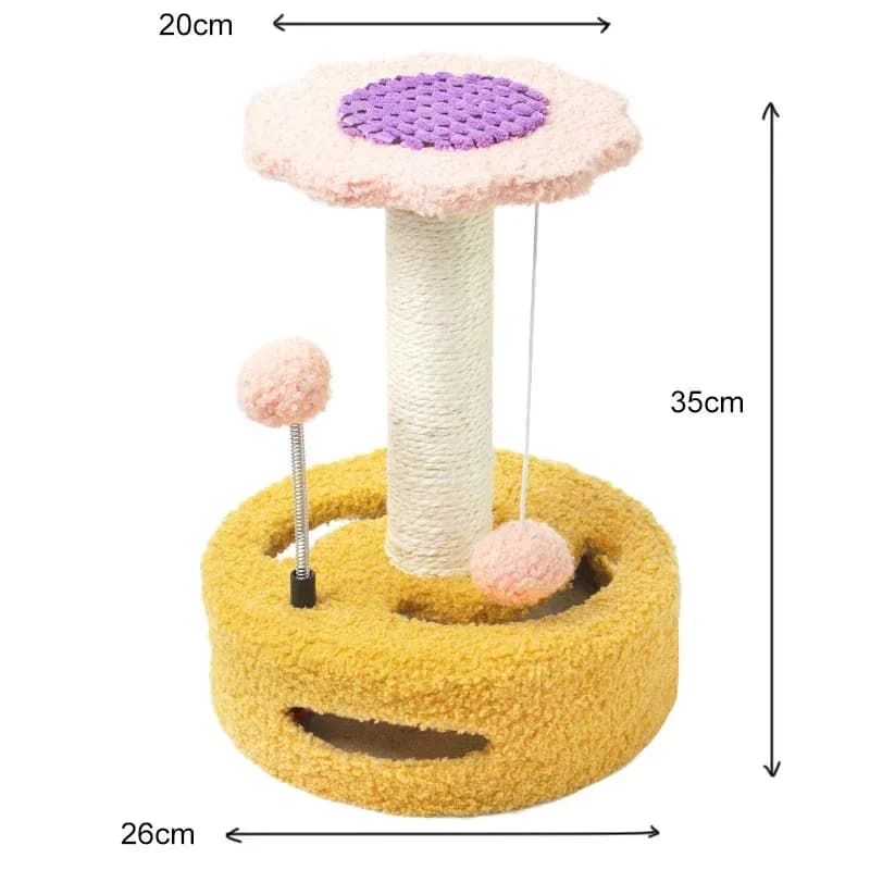 flower cat scratching post in yellow