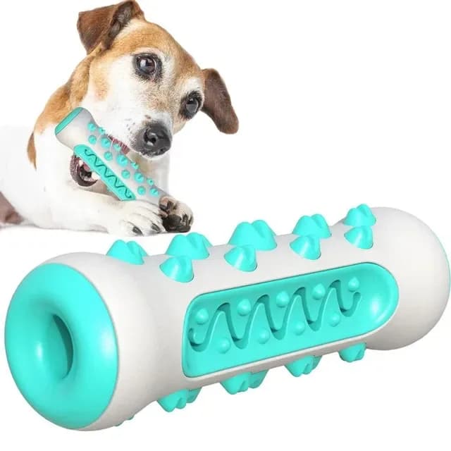 dog toothbrush chew stick in white and teal
