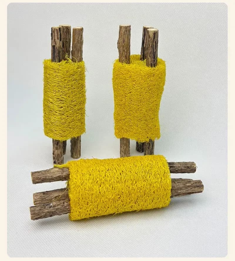 silvervine twigs wrapped in loofah sponge