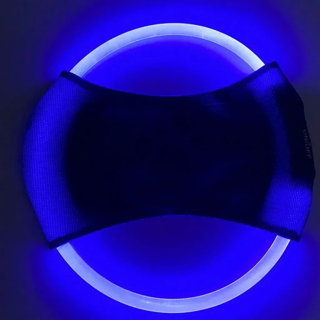 LED dog flying disc glowing blue