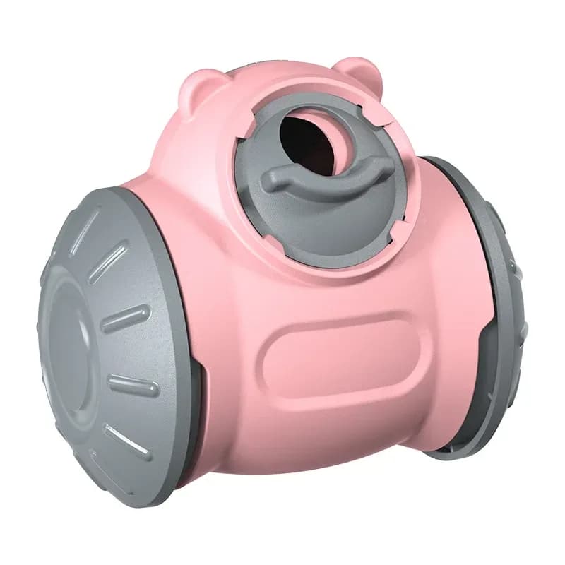 pink treat dispensing dog toy tumbler