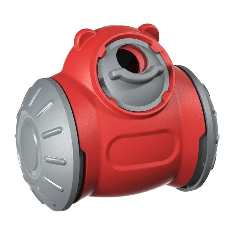 red treat dispensing dog toy tumbler