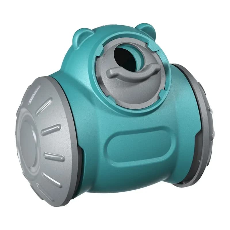 teal blue treat dispensing dog toy tumbler