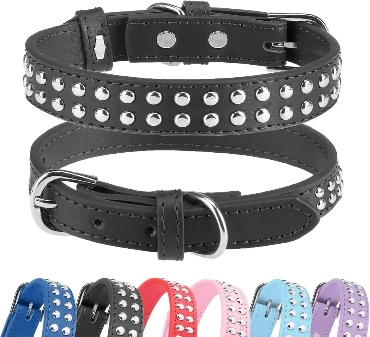 double row studded dog collar in black
