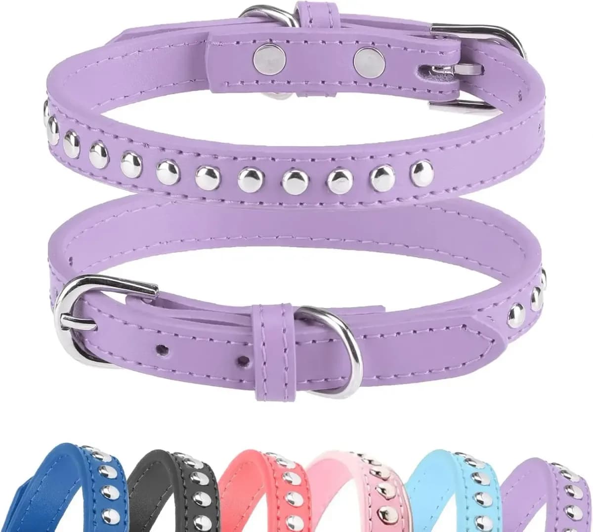 double row studded dog collar in lavender
