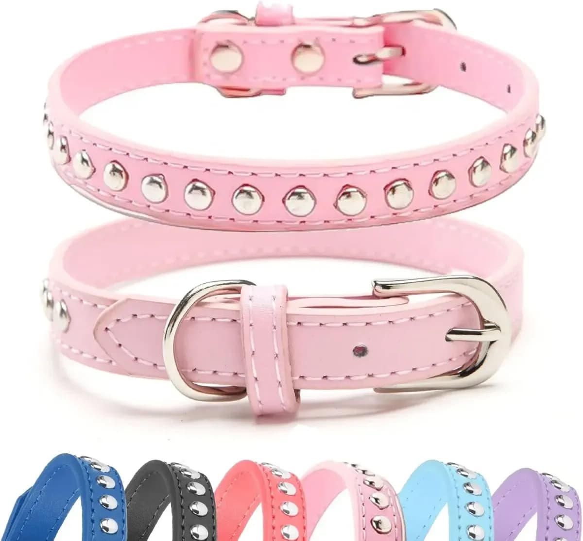 single row studded dog collar in pink
