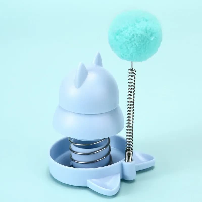 blue catnip ball cat toy with cover and pom-pom