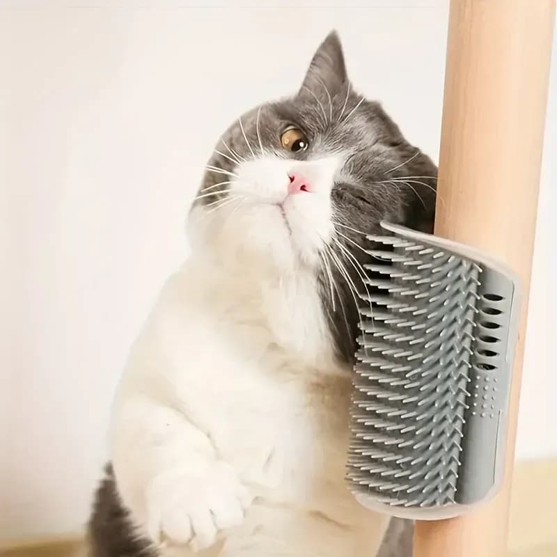 cat corner self groomer fixed to a chair leg