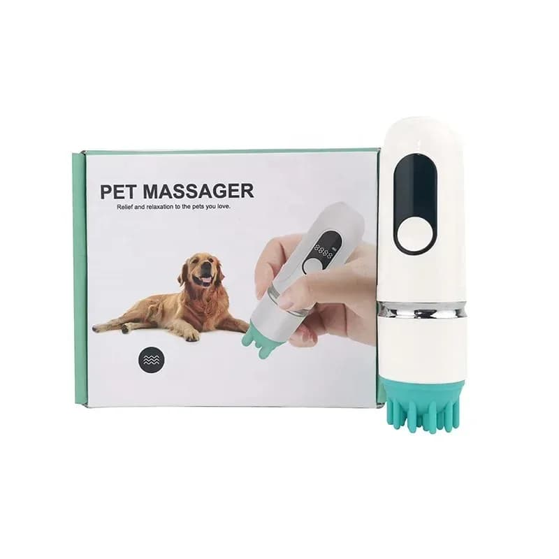 cordless pet massager next to its box