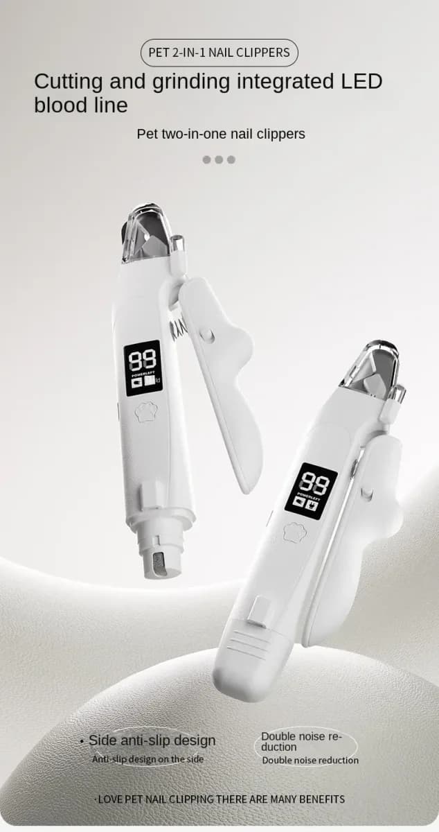2 in 1 pet nail clipper and grinder, front and side