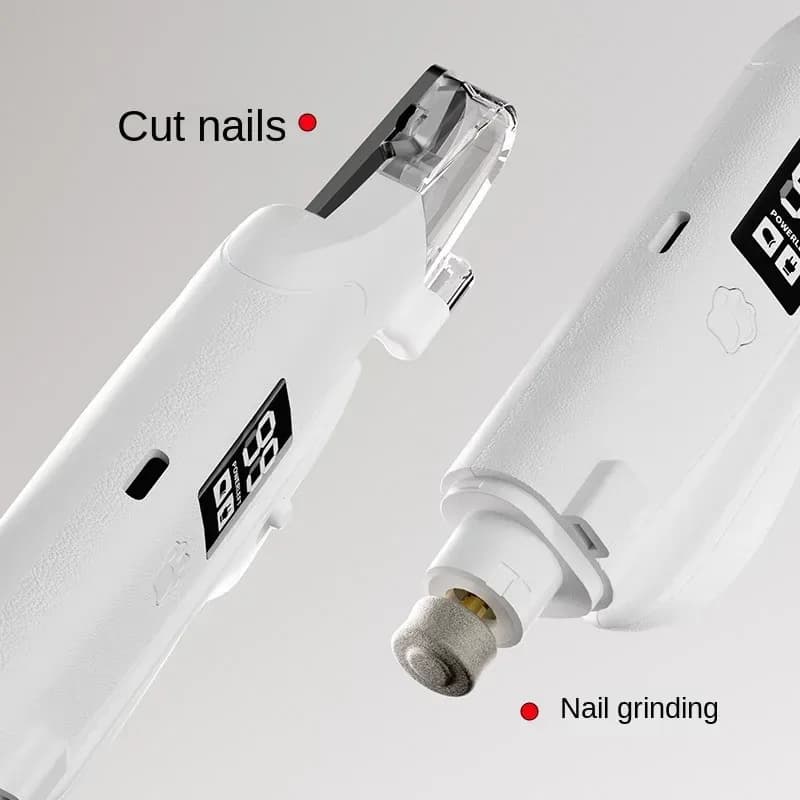 clipper at one end and electric nail grinder at the other
