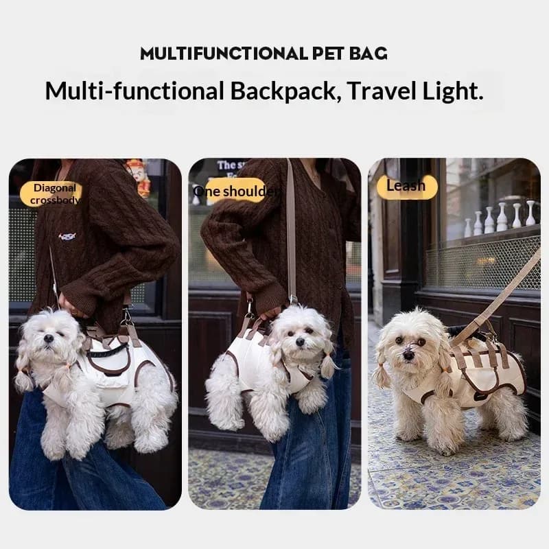 dog carrier sling bag worn crossbody, on one shoulder and as a leash