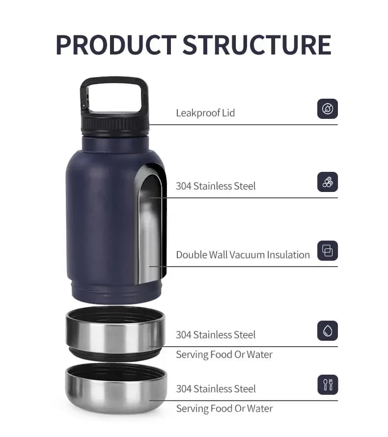 structure of the insulated dog water bottle and stacking bowls