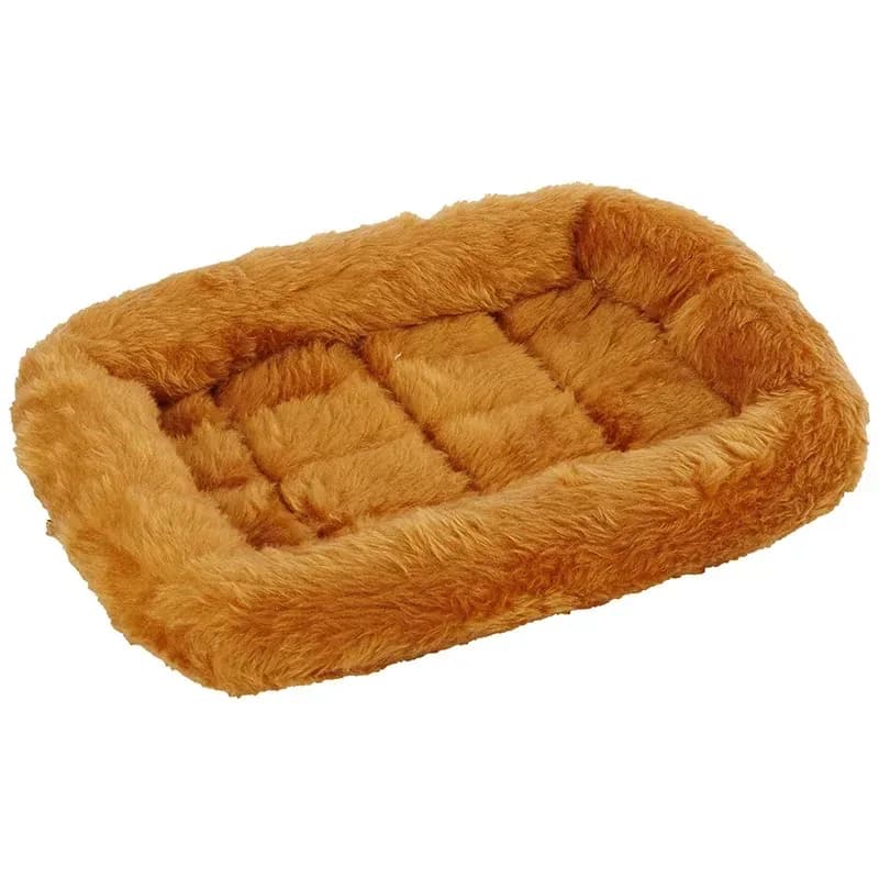 plush dog crate bed with bolster sides in cinnamon
