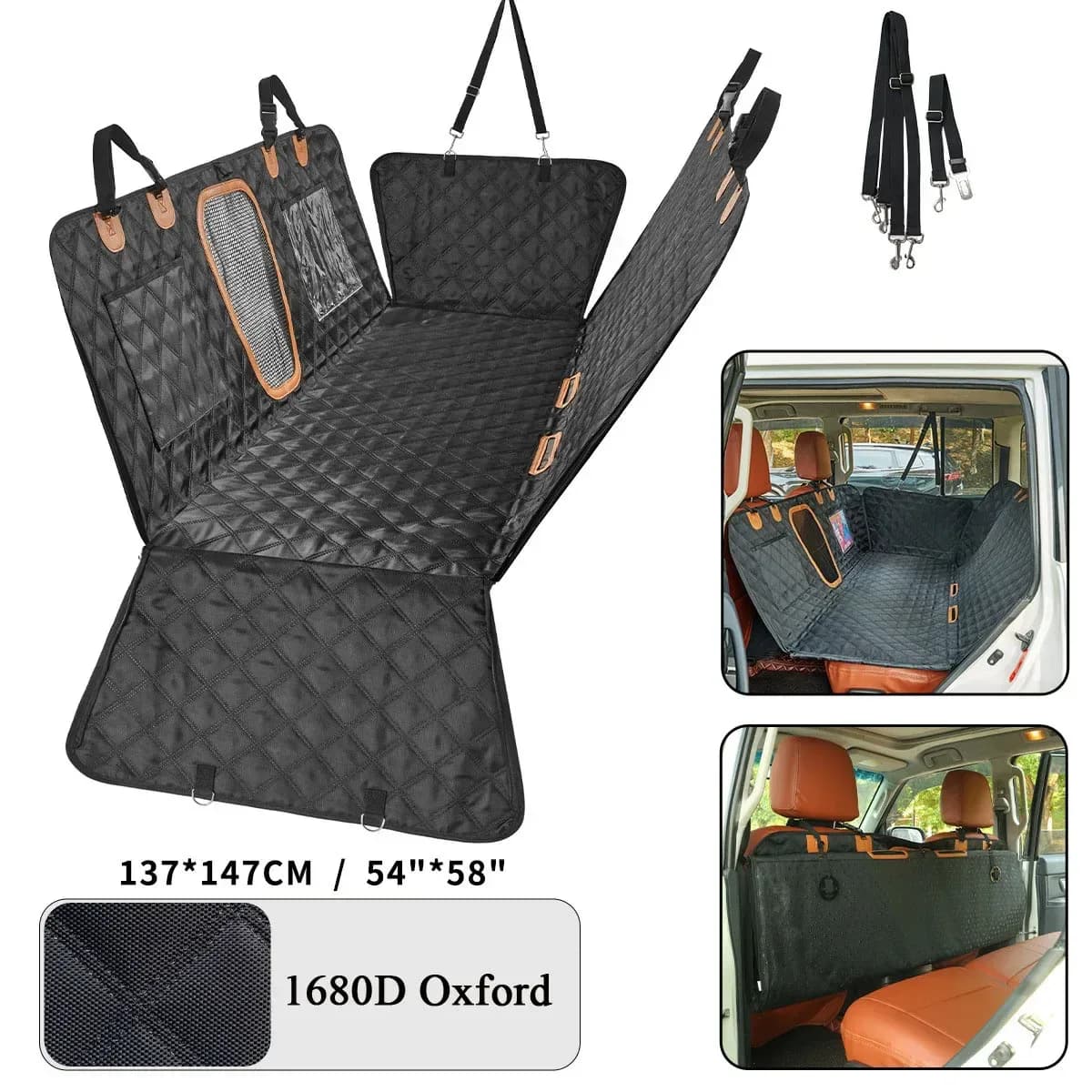 dog hammock car seat cover with mesh window in black